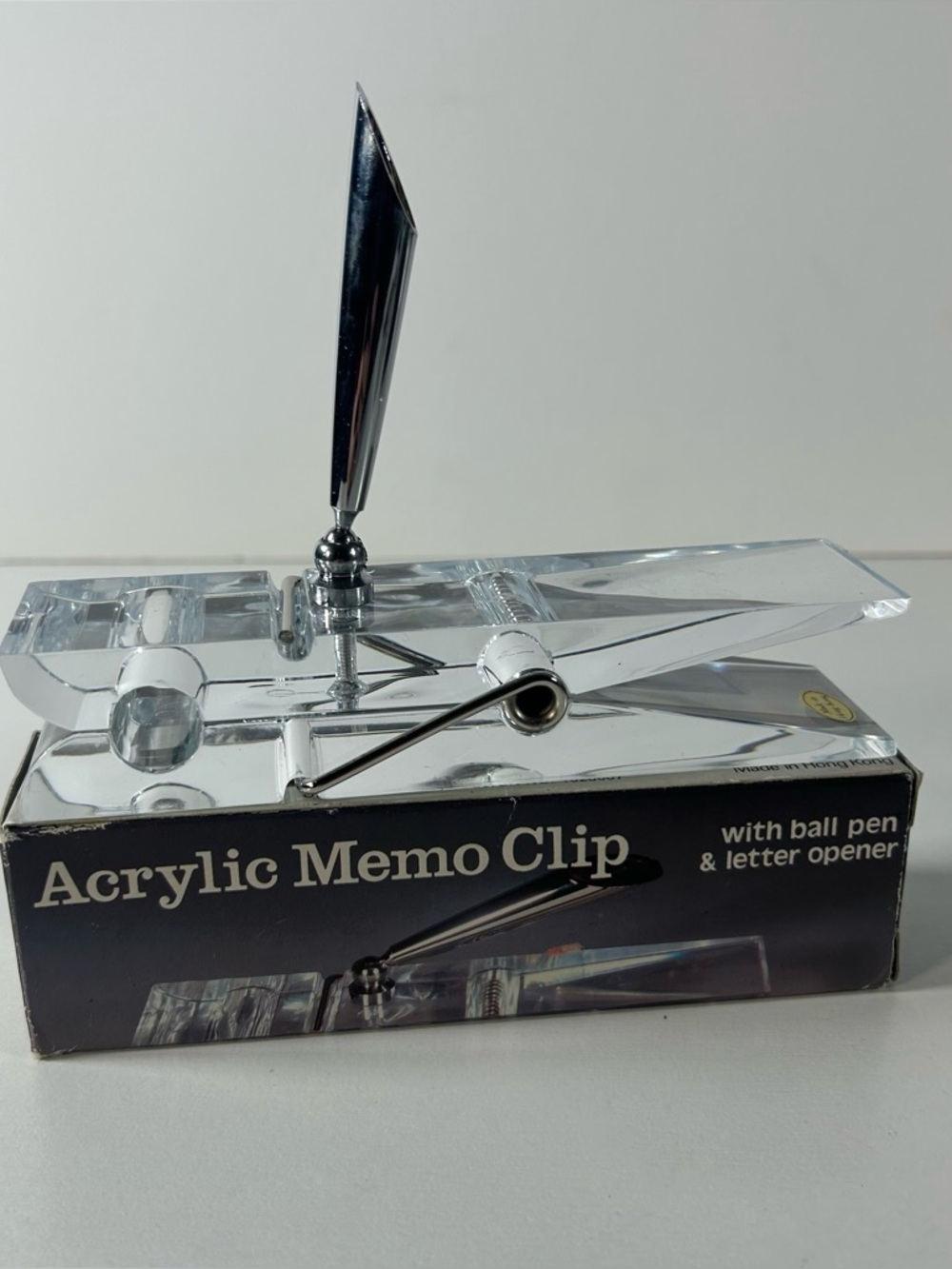 Vintage inkwell for dip pen geometric glass clear modernist